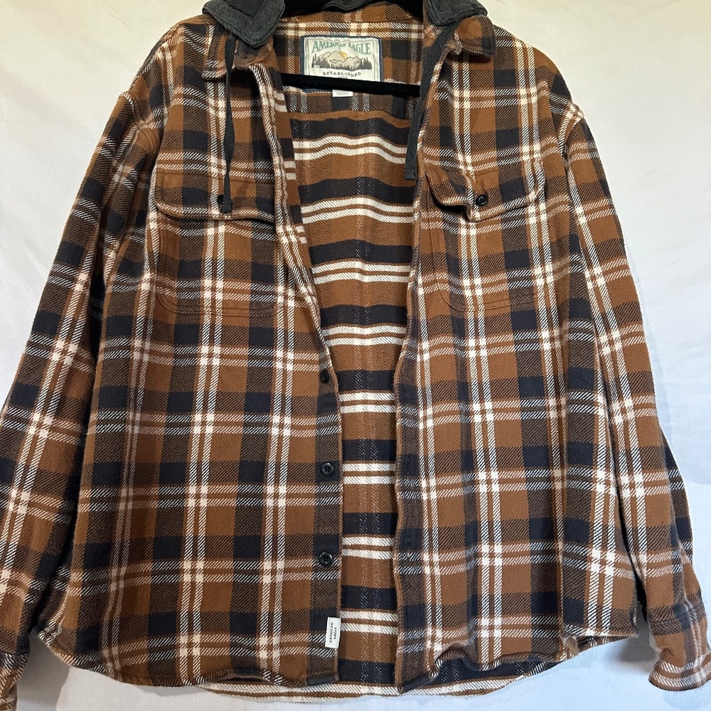 American Eagle Outfitters | Plaid Flannel Hooded Shirt / Jacket | Size Large